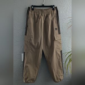 Men's Tan Cargo Track Pants with Black Stripes